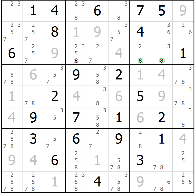 Position des candidats pour la solution de la Gr 65 page 68 du magazine de sudoku Virtuose n° 124