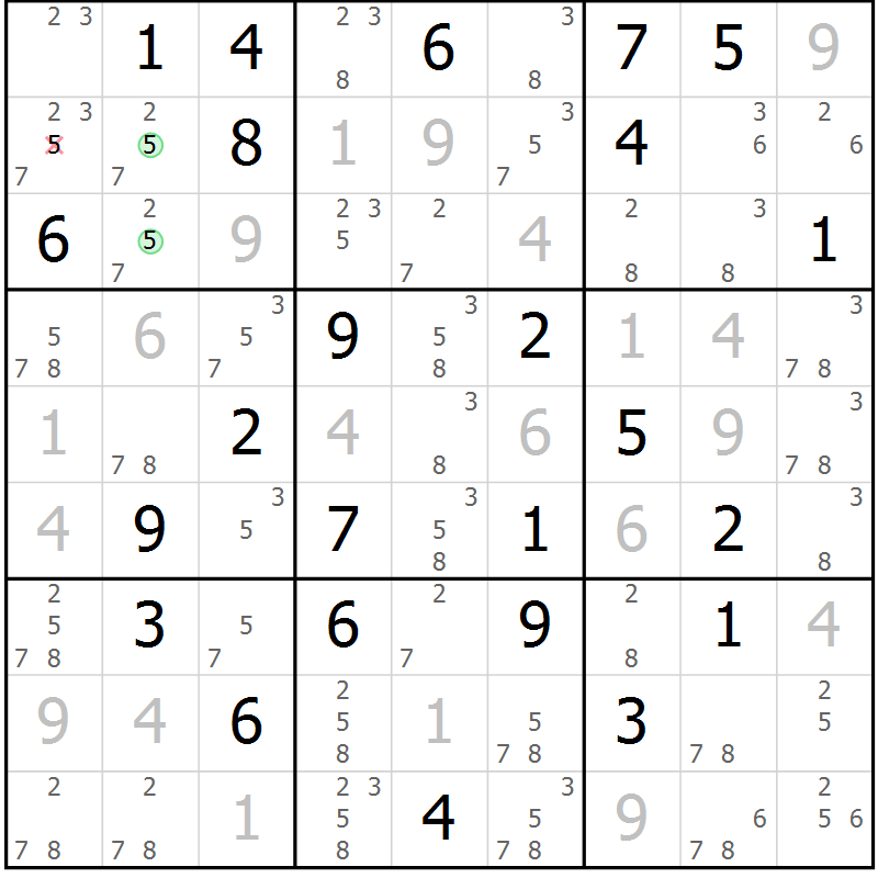 Position des candidats pour la solution de la Gr 65 page 68 du magazine de sudoku Virtuose n° 124