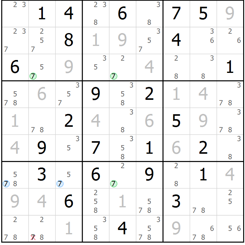Position des candidats pour la solution de la Gr 65 page 68 du magazine de sudoku Virtuose n° 124