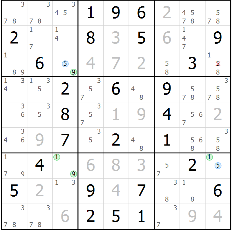 Position des candidats pour la solution de la Gr 66 page 69 du magazine de sudoku Virtuose n° 124