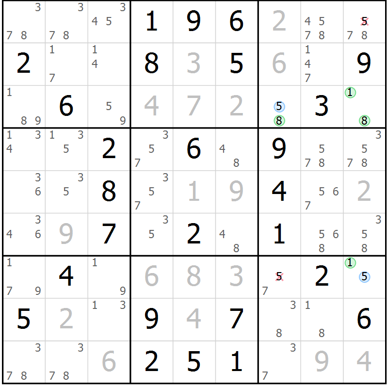 Position des candidats pour la solution de la Gr 66 page 69 du magazine de sudoku Virtuose n° 124