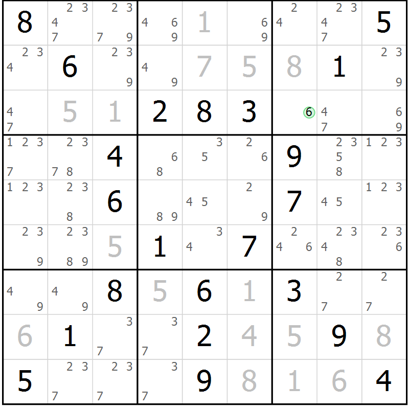 Position des candidats pour la solution de la Gr 67 page 70 du magazine de sudoku Virtuose n° 124