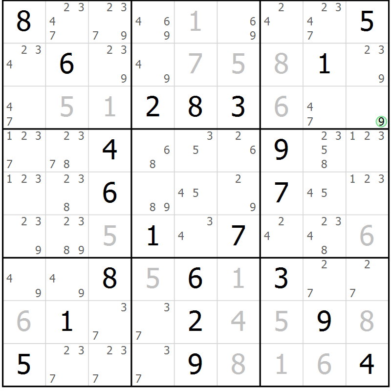 Position des candidats pour la solution de la Gr 67 page 70 du magazine de sudoku Virtuose n° 124