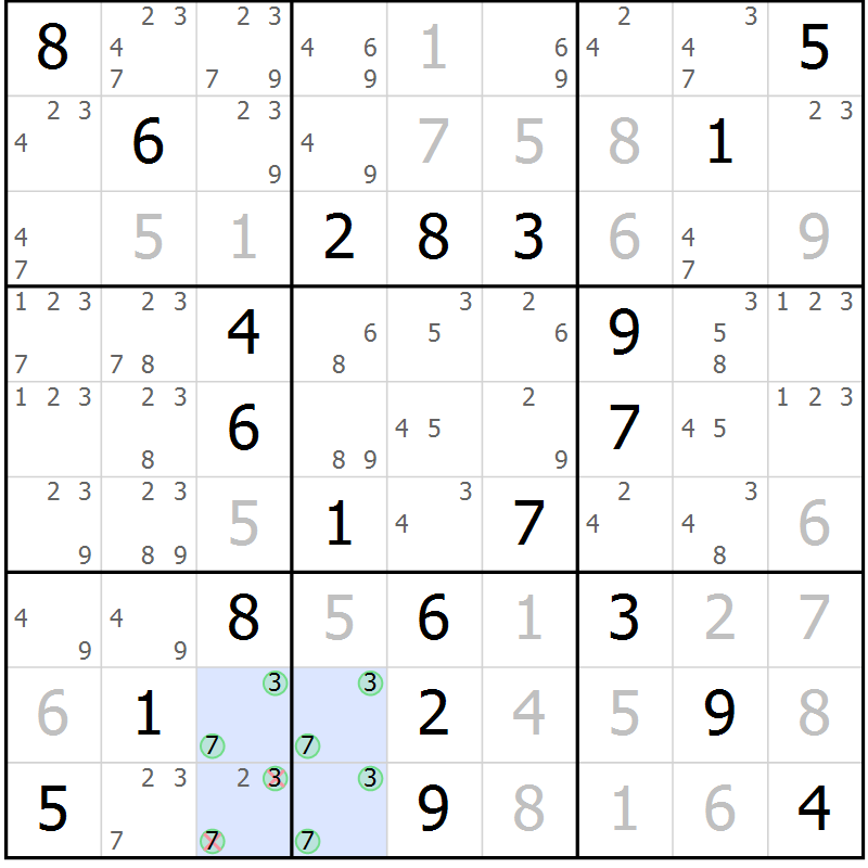 Position des candidats pour la solution de la Gr 67 page 70 du magazine de sudoku Virtuose n° 124