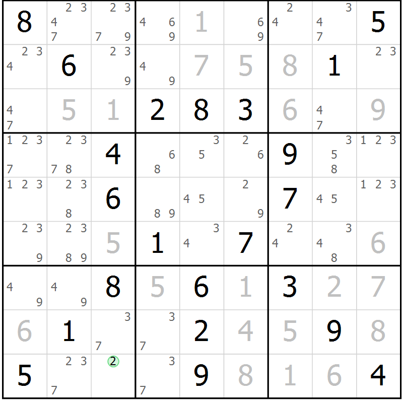 Position des candidats pour la solution de la Gr 67 page 70 du magazine de sudoku Virtuose n° 124