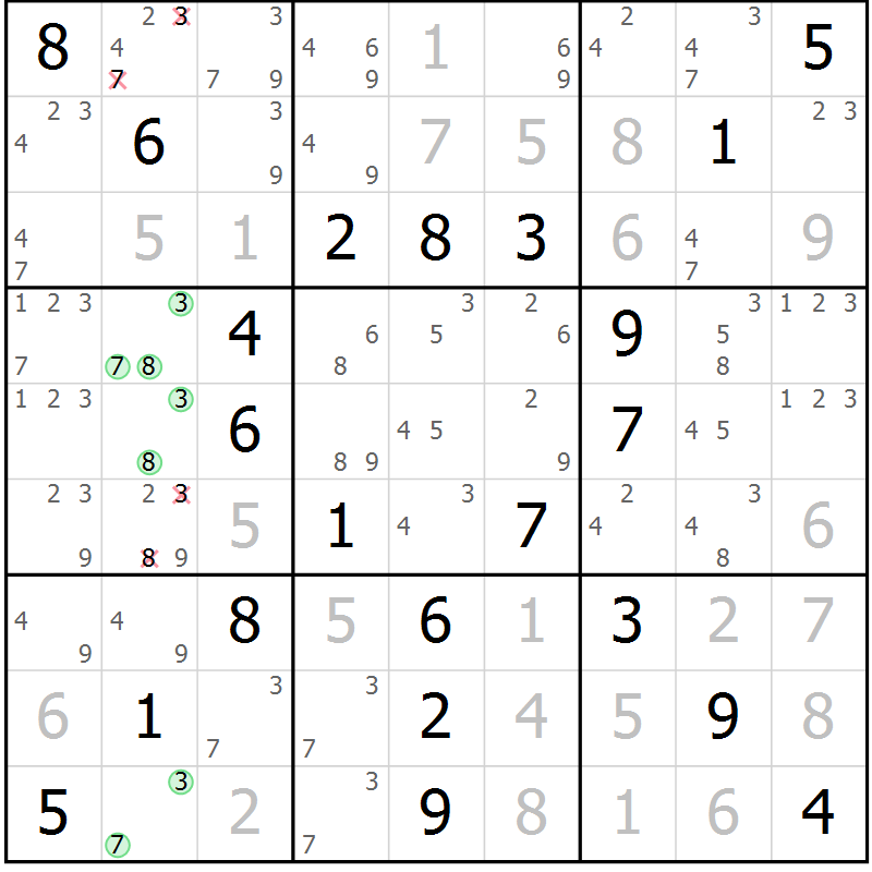 Position des candidats pour la solution de la Gr 67 page 70 du magazine de sudoku Virtuose n° 124