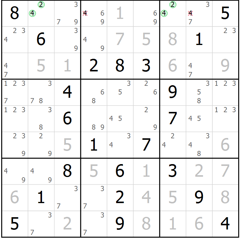 Position des candidats pour la solution de la Gr 67 page 70 du magazine de sudoku Virtuose n° 124