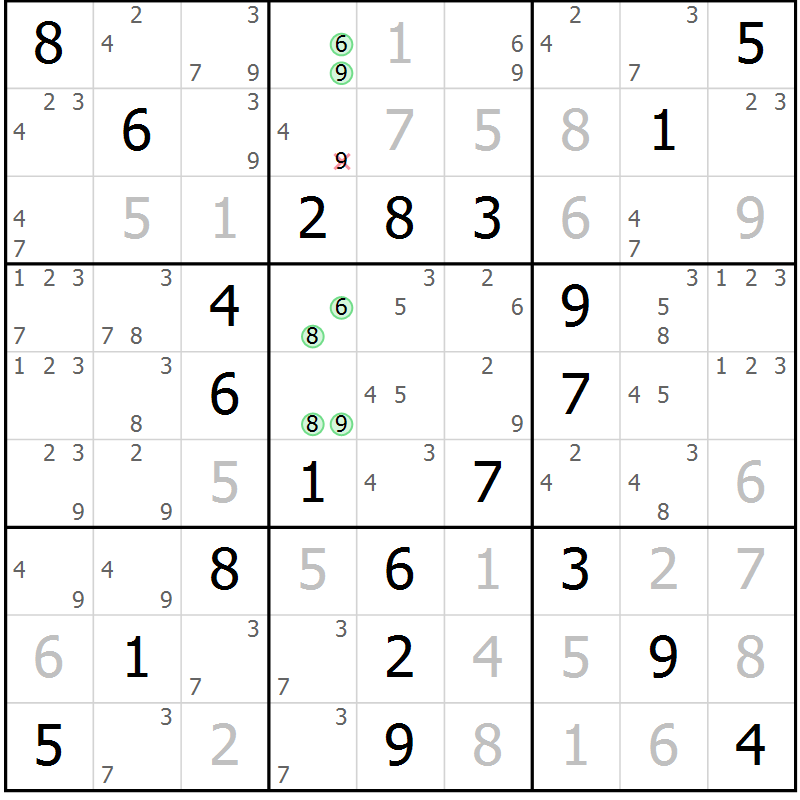 Position des candidats pour la solution de la Gr 67 page 70 du magazine de sudoku Virtuose n° 124