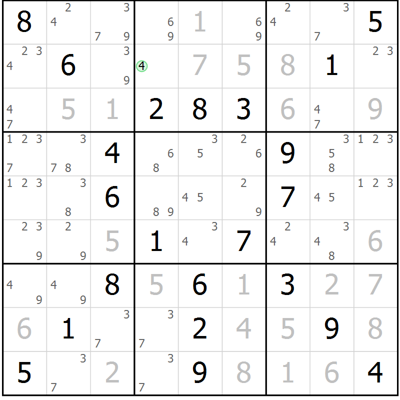 Position des candidats pour la solution de la Gr 67 page 70 du magazine de sudoku Virtuose n° 124