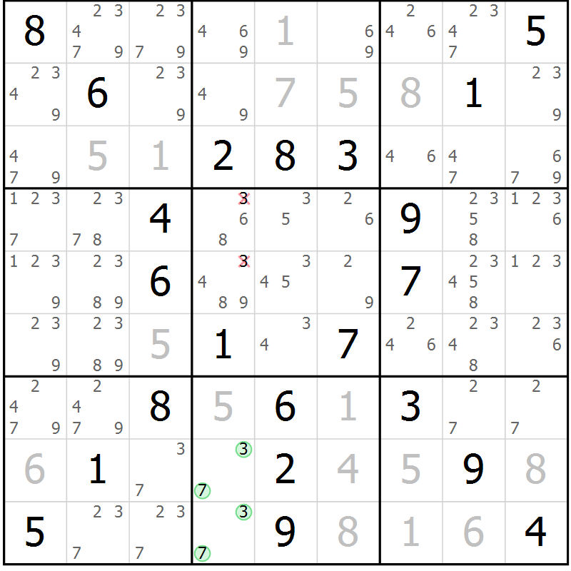 Position des candidats pour la solution de la Gr 67 page 70 du magazine de sudoku Virtuose n° 124