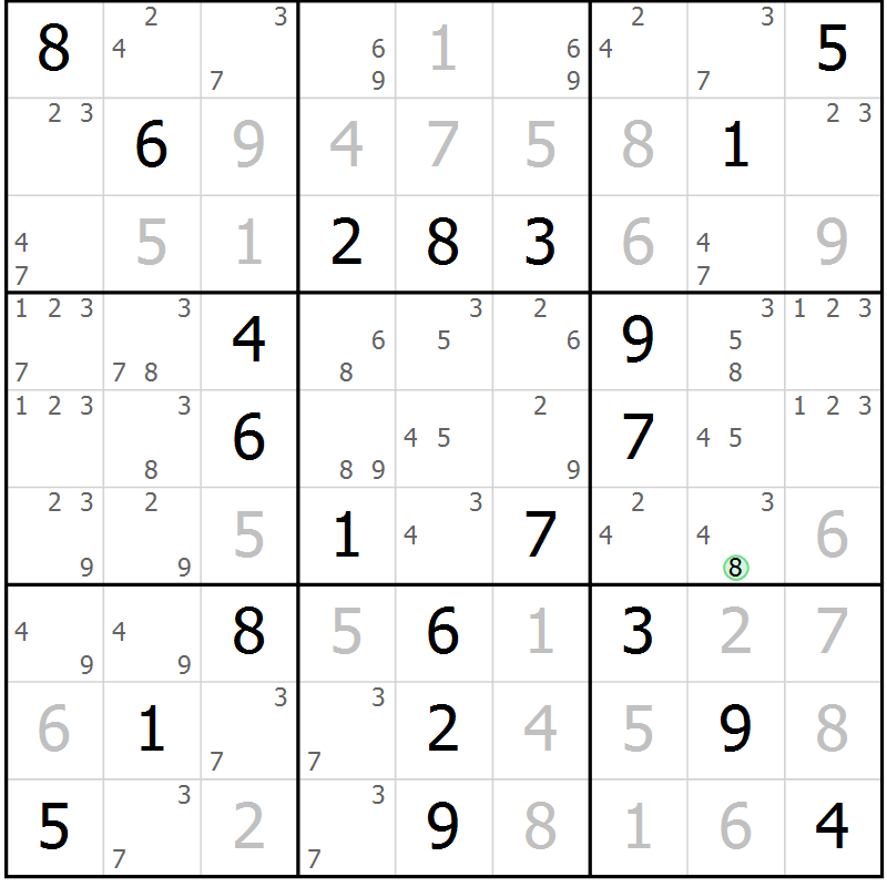 Position des candidats pour la solution de la Gr 67 page 70 du magazine de sudoku Virtuose n° 124