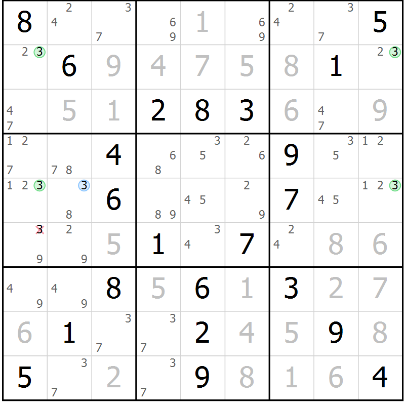 Position des candidats pour la solution de la Gr 67 page 70 du magazine de sudoku Virtuose n° 124