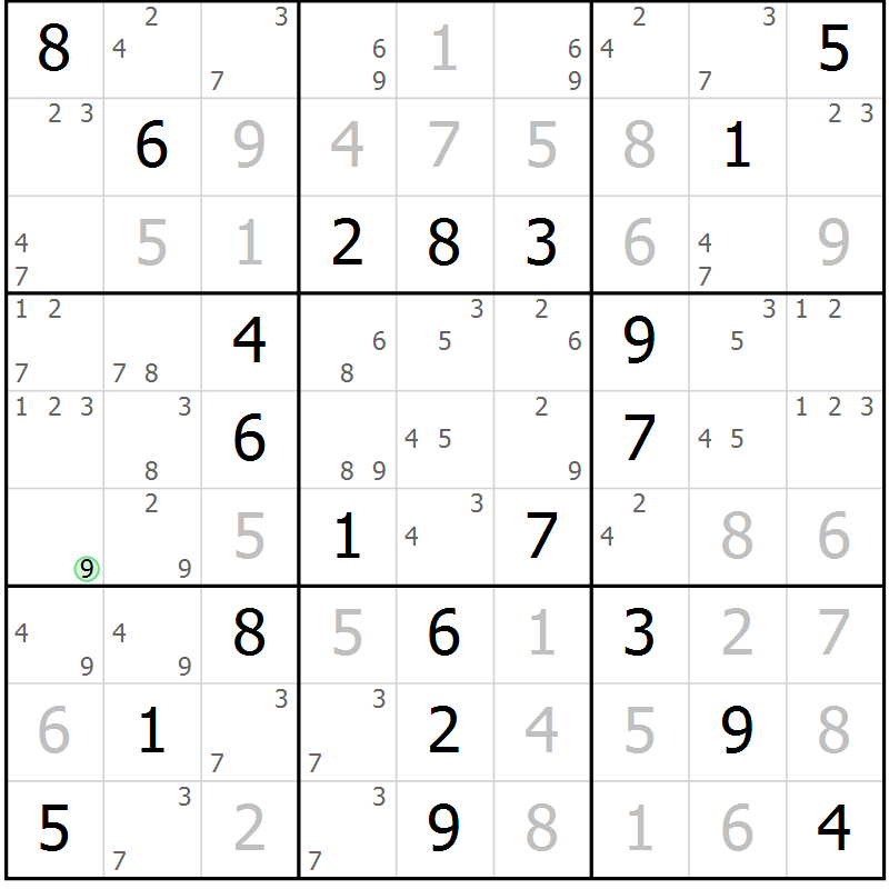 Position des candidats pour la solution de la Gr 67 page 70 du magazine de sudoku Virtuose n° 124