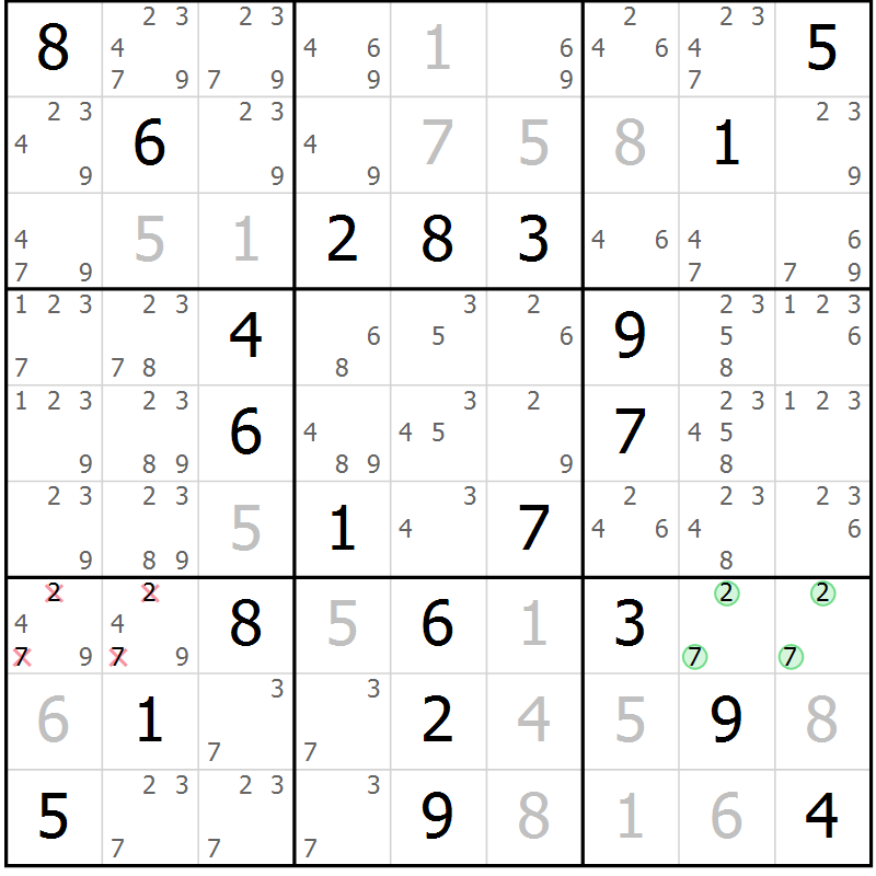 Position des candidats pour la solution de la Gr 67 page 70 du magazine de sudoku Virtuose n° 124