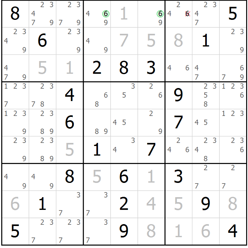 Position des candidats pour la solution de la Gr 67 page 70 du magazine de sudoku Virtuose n° 124