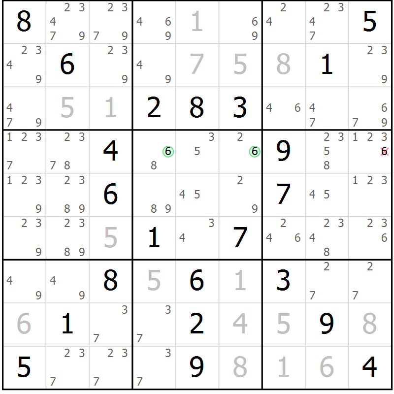 Position des candidats pour la solution de la Gr 67 page 70 du magazine de sudoku Virtuose n° 124