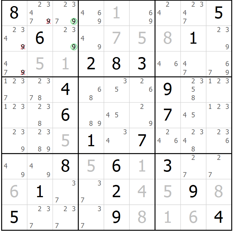 Position des candidats pour la solution de la Gr 67 page 70 du magazine de sudoku Virtuose n° 124