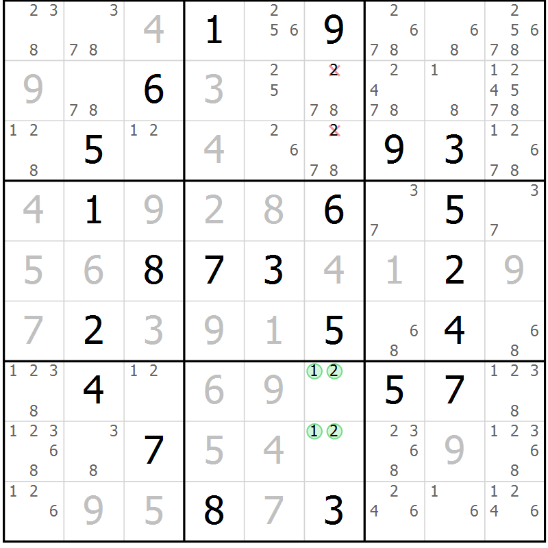 Position des candidats pour la solution de la Gr 68 page 71 du magazine de sudoku Virtuose n° 124