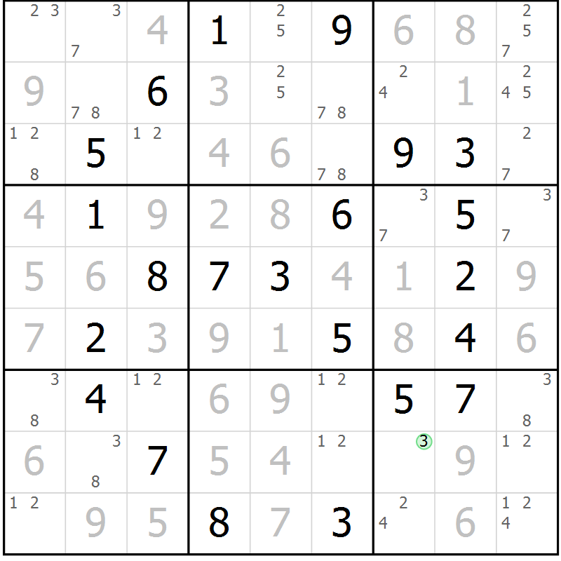 Position des candidats pour la solution de la Gr 68 page 71 du magazine de sudoku Virtuose n° 124