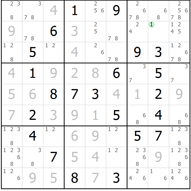 Position des candidats pour la solution de la Gr 68 page 71 du magazine de sudoku Virtuose n° 124