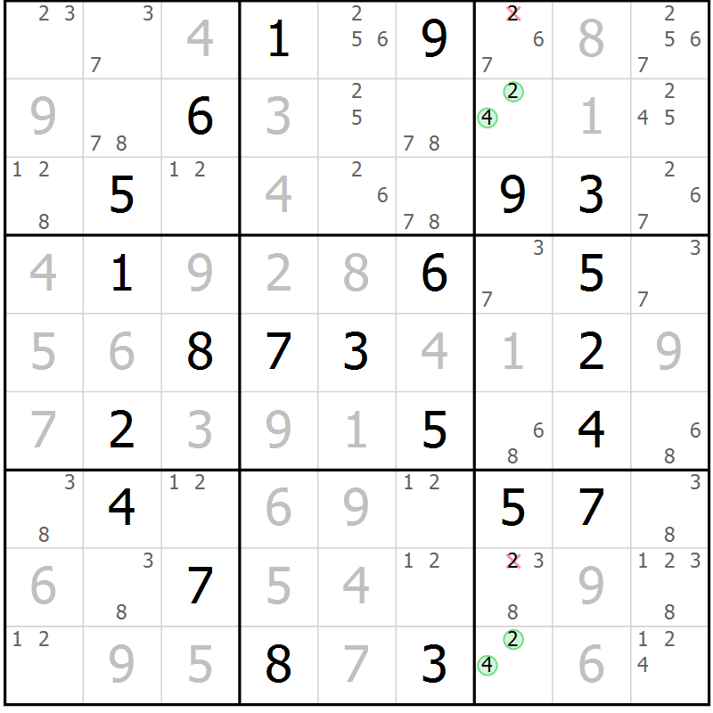 Position des candidats pour la solution de la Gr 68 page 71 du magazine de sudoku Virtuose n° 124
