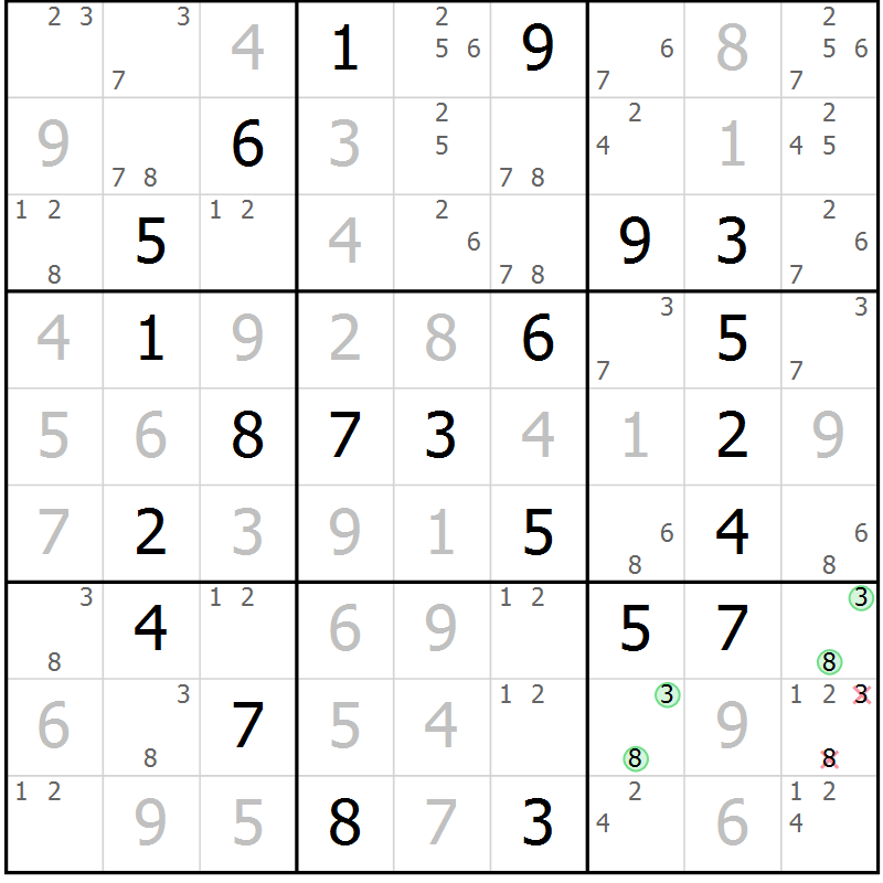 Position des candidats pour la solution de la Gr 68 page 71 du magazine de sudoku Virtuose n° 124