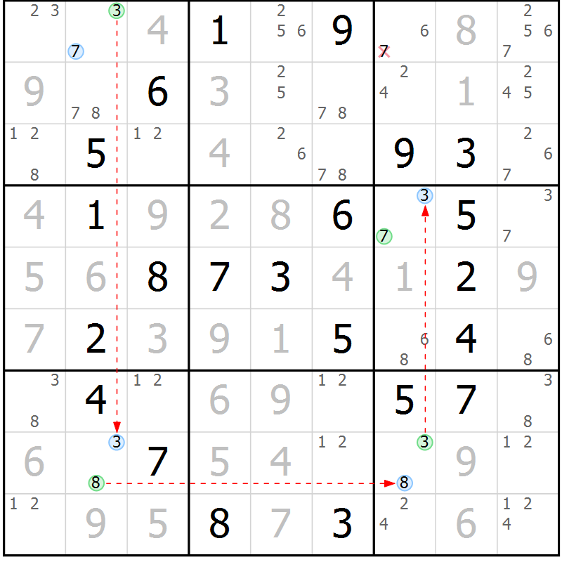 Position des candidats pour la solution de la Gr 68 page 71 du magazine de sudoku Virtuose n° 124