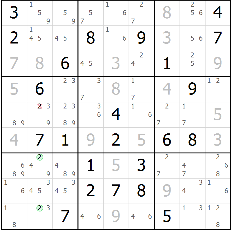 Position des candidats pour la solution de la Gr 69 page 72 du magazine de sudoku Virtuose n° 124