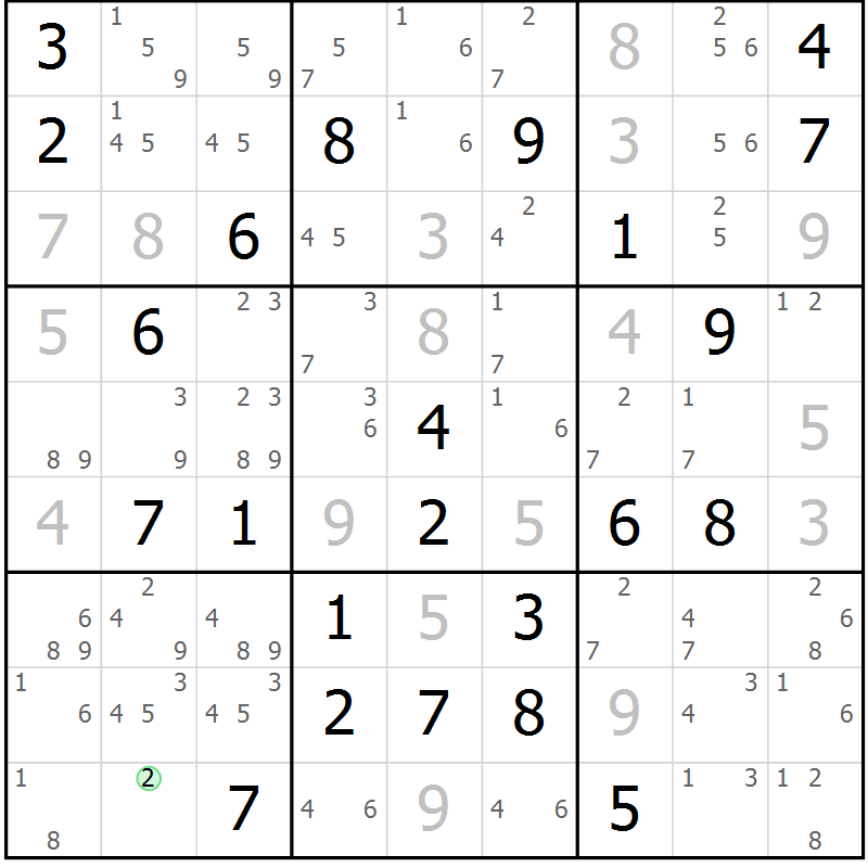 Position des candidats pour la solution de la Gr 69 page 72 du magazine de sudoku Virtuose n° 124
