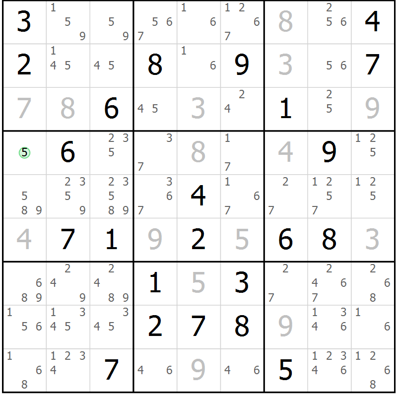 Position des candidats pour la solution de la Gr 69 page 72 du magazine de sudoku Virtuose n° 124