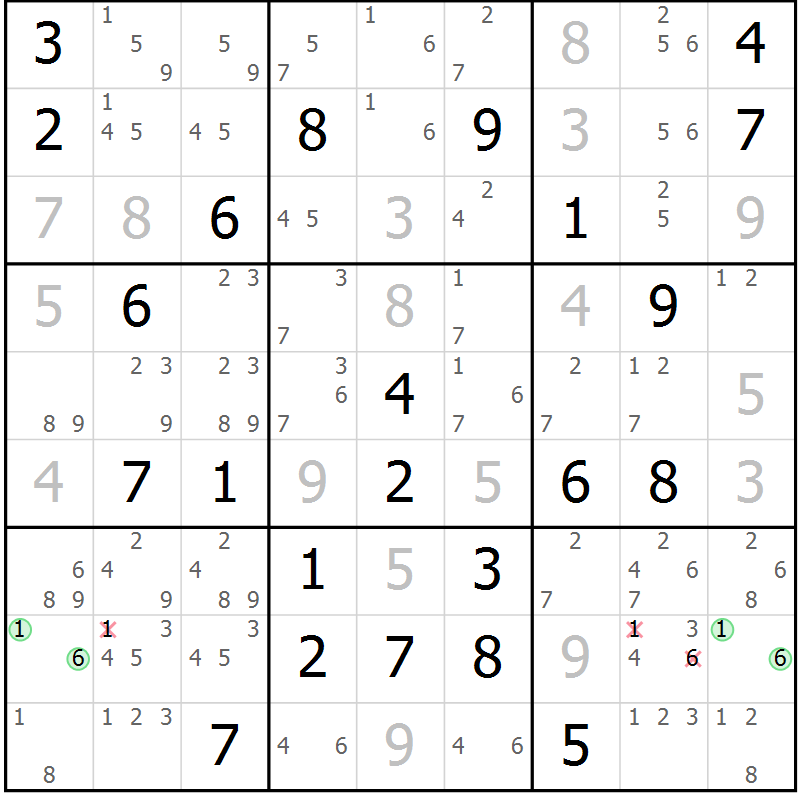 Position des candidats pour la solution de la Gr 69 page 72 du magazine de sudoku Virtuose n° 124