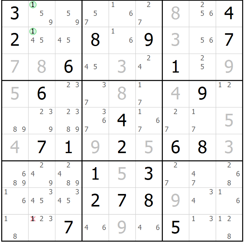 Position des candidats pour la solution de la Gr 69 page 72 du magazine de sudoku Virtuose n° 124