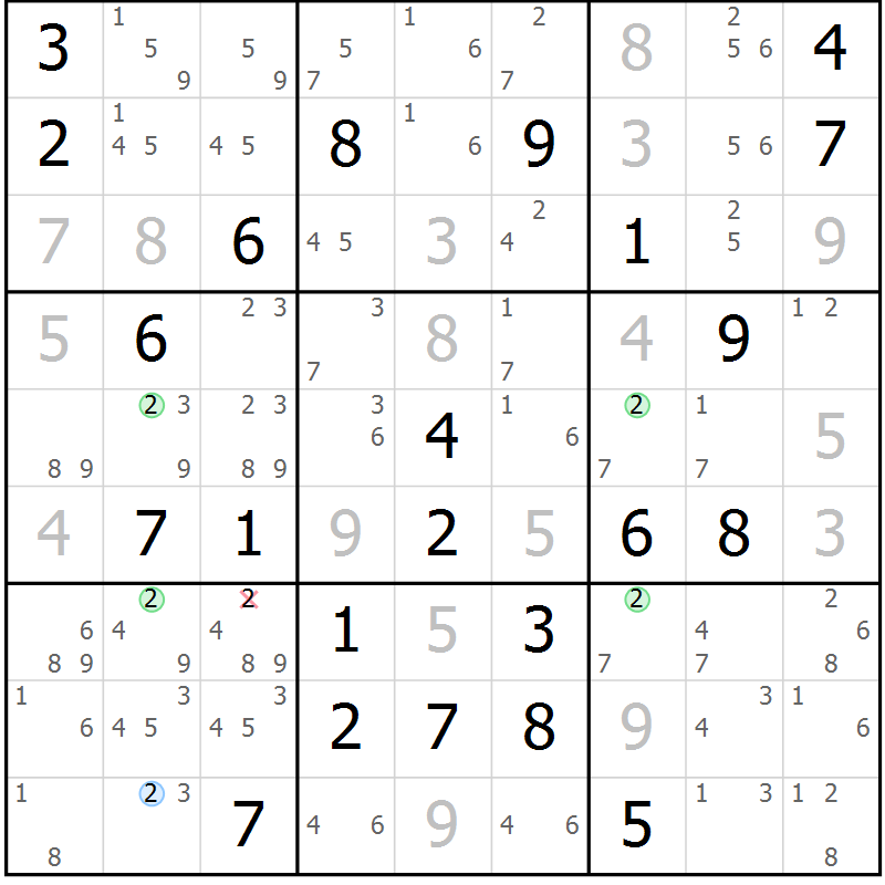 Position des candidats pour la solution de la Gr 69 page 72 du magazine de sudoku Virtuose n° 124