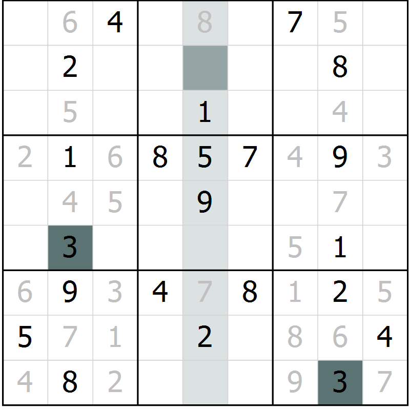Position des candidats pour la solution de la Gr 7 page 10 du magazine de sudoku Virtuose n° 124