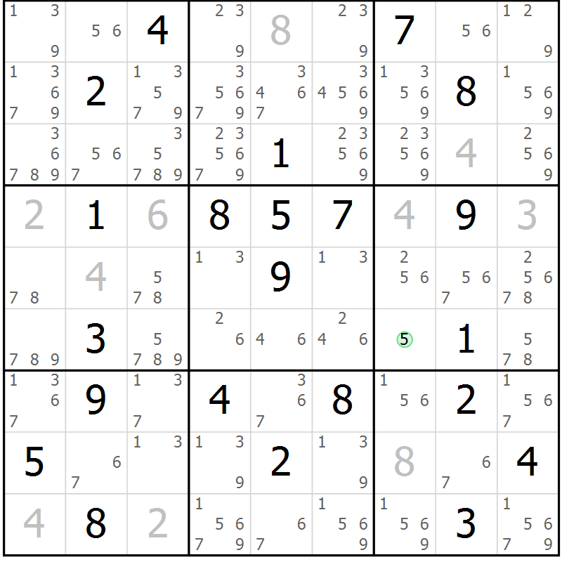 Position des candidats pour la solution de la Gr 7 page 10 du magazine de sudoku Virtuose n° 124