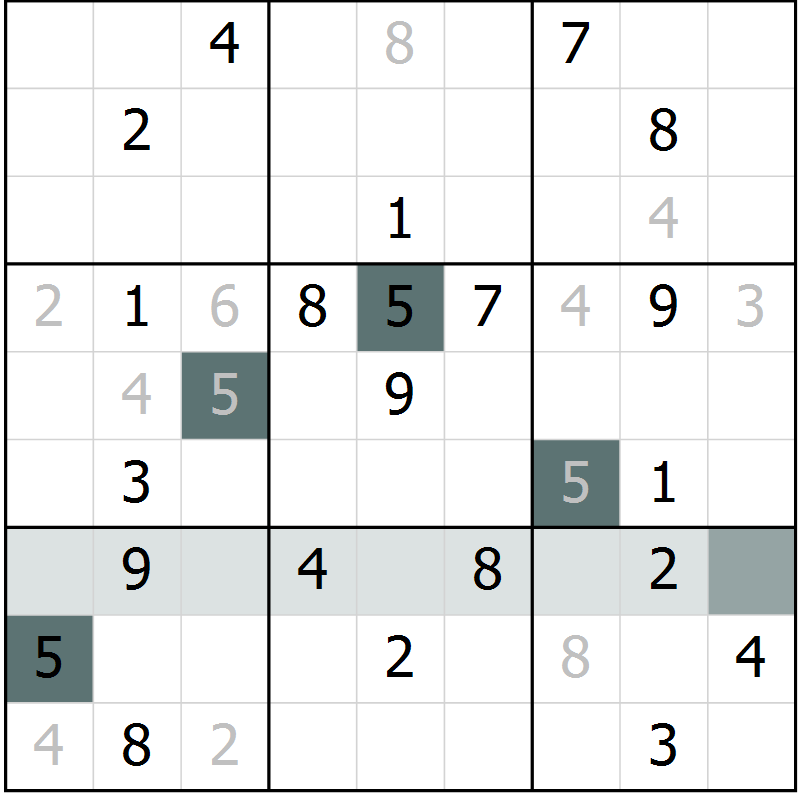 Position des candidats pour la solution de la Gr 7 page 10 du magazine de sudoku Virtuose n° 124