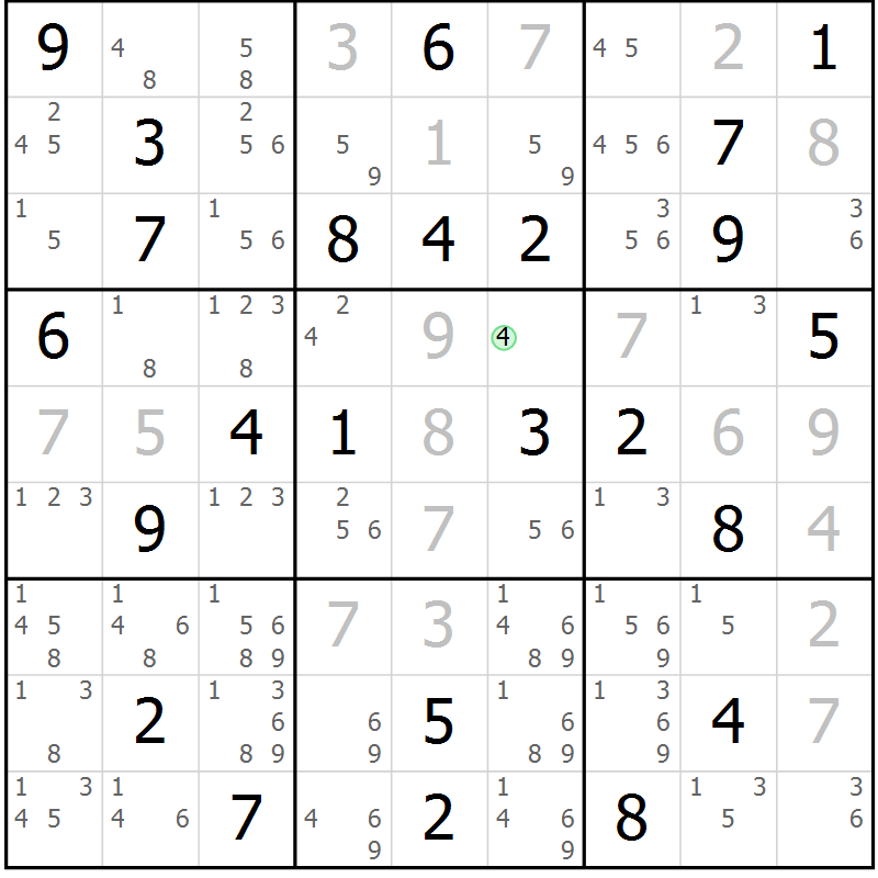 Position des candidats pour la solution de la Gr 70 page 73 du magazine de sudoku Virtuose n° 124