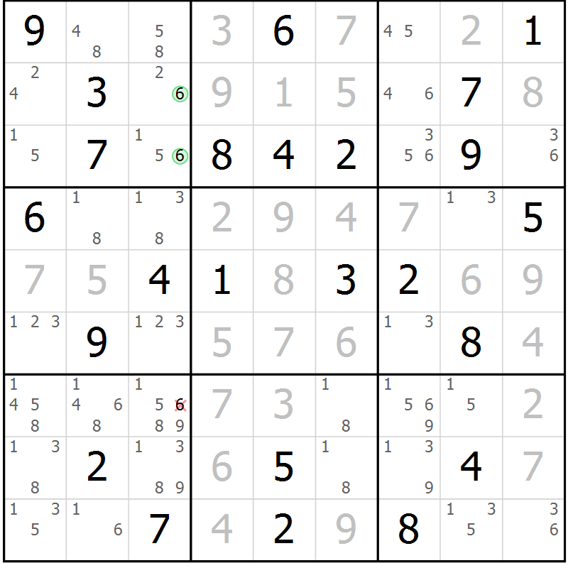 Position des candidats pour la solution de la Gr 70 page 73 du magazine de sudoku Virtuose n° 124