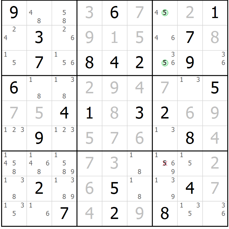 Position des candidats pour la solution de la Gr 70 page 73 du magazine de sudoku Virtuose n° 124