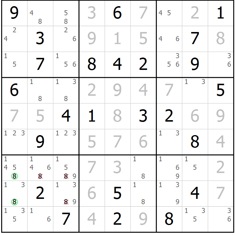 Position des candidats pour la solution de la Gr 70 page 73 du magazine de sudoku Virtuose n° 124