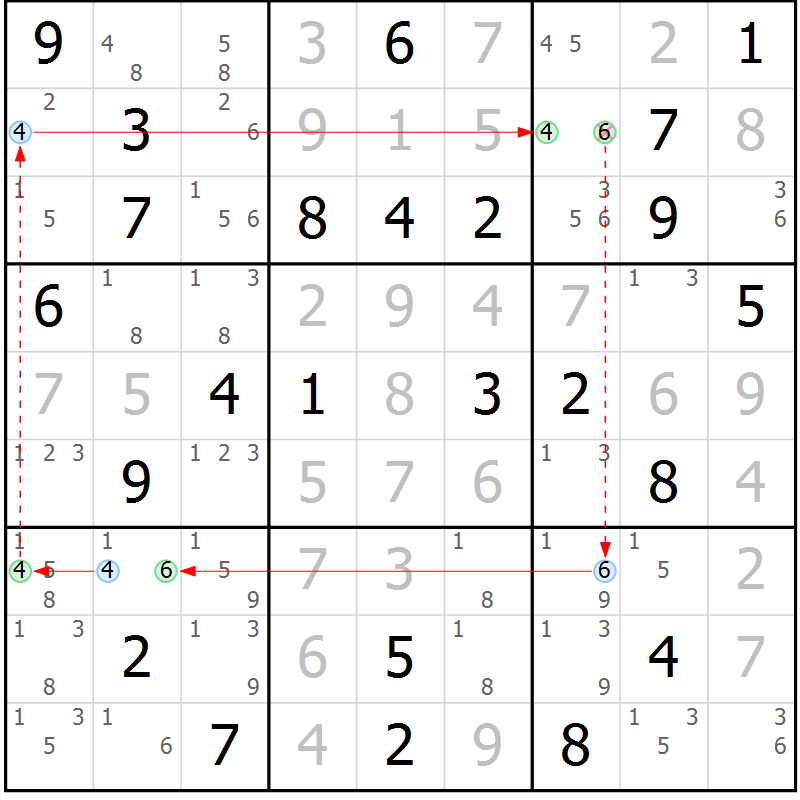 Position des candidats pour la solution de la Gr 70 page 73 du magazine de sudoku Virtuose n° 124