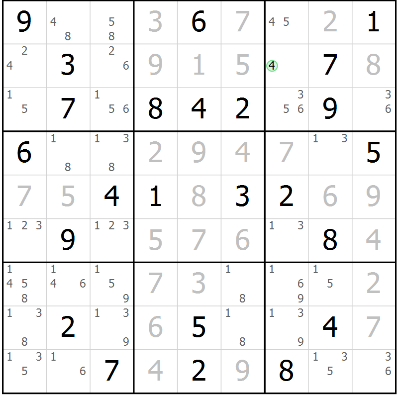 Position des candidats pour la solution de la Gr 70 page 73 du magazine de sudoku Virtuose n° 124