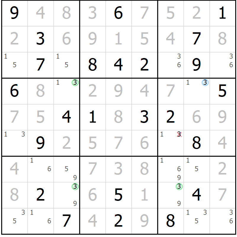 Position des candidats pour la solution de la Gr 70 page 73 du magazine de sudoku Virtuose n° 124