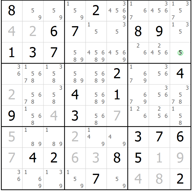 Position des candidats pour la solution de la Gr 71 page 74 du magazine de sudoku Virtuose n° 124