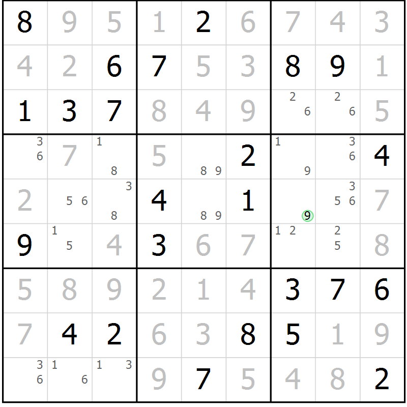 Position des candidats pour la solution de la Gr 71 page 74 du magazine de sudoku Virtuose n° 124