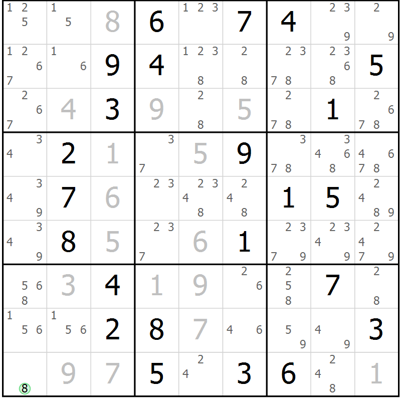 Position des candidats pour la solution de la Gr 72 page 75 du magazine de sudoku Virtuose n° 124