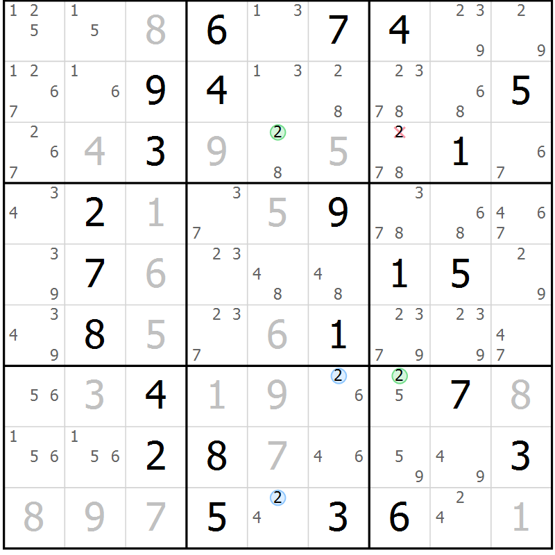 Position des candidats pour la solution de la Gr 72 page 75 du magazine de sudoku Virtuose n° 124