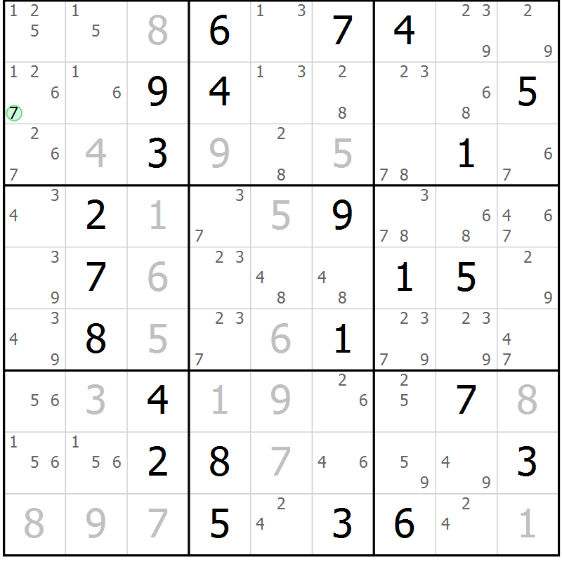 Position des candidats pour la solution de la Gr 72 page 75 du magazine de sudoku Virtuose n° 124
