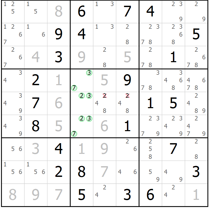 Position des candidats pour la solution de la Gr 72 page 75 du magazine de sudoku Virtuose n° 124