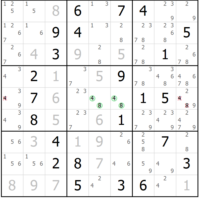 Position des candidats pour la solution de la Gr 72 page 75 du magazine de sudoku Virtuose n° 124